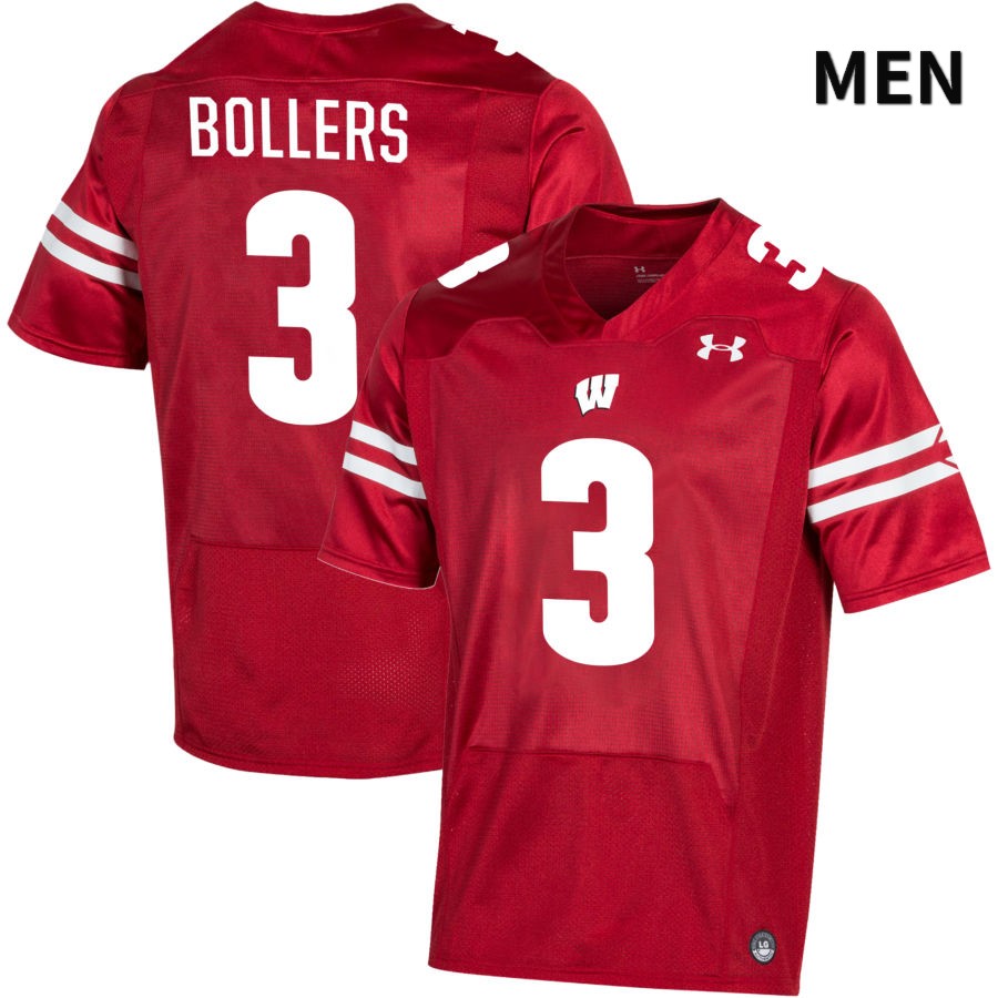 Wisconsin Badgers Men's #3 T.J. Bollers NCAA Under Armour Authentic Red NIL 2022 College Stitched Football Jersey VW40U41MP